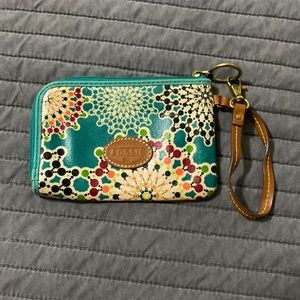 Fossil wristlet, turquoise with colorful pattern